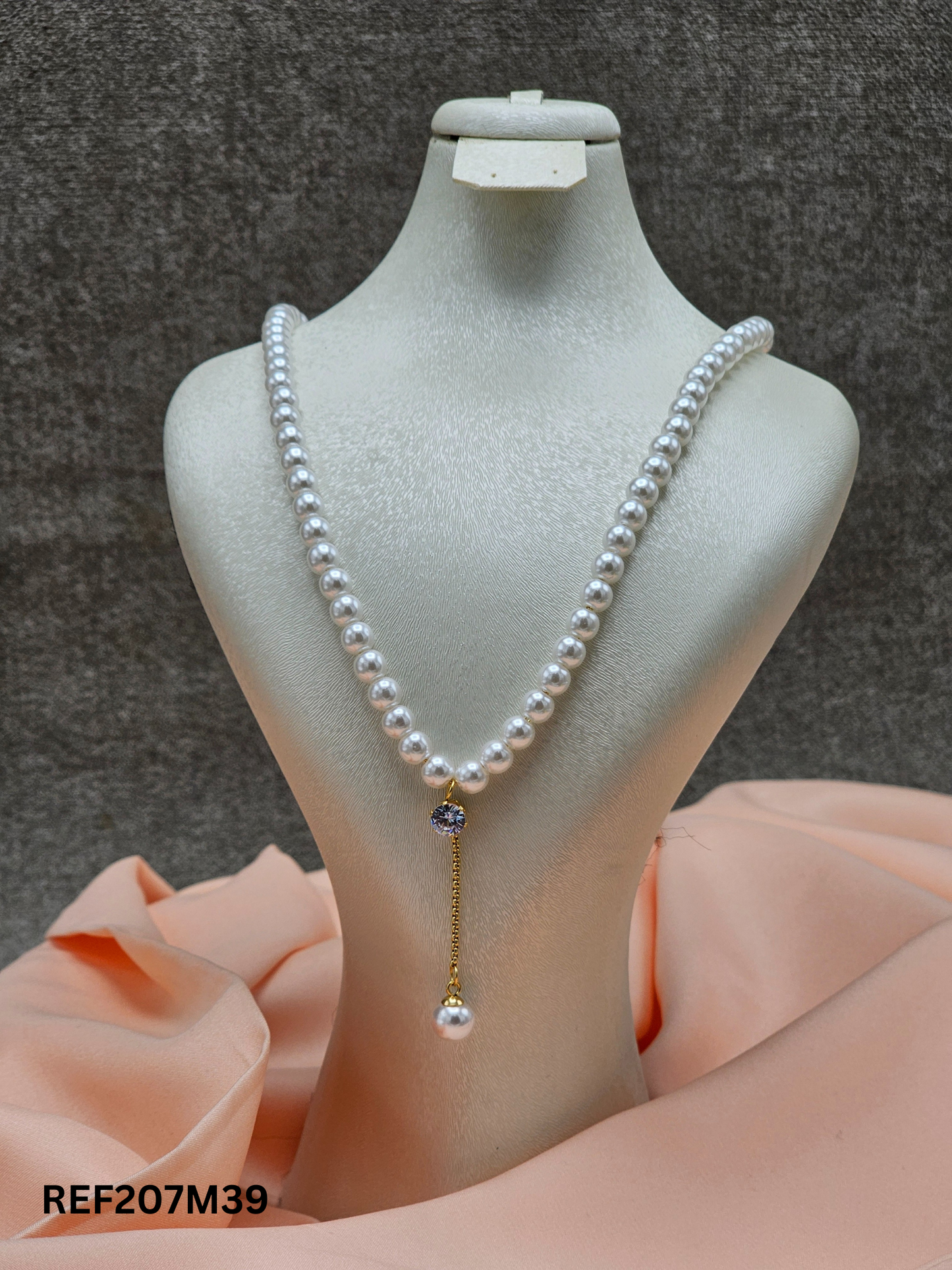 Collier en forme de Y avec perles en cristal et strass