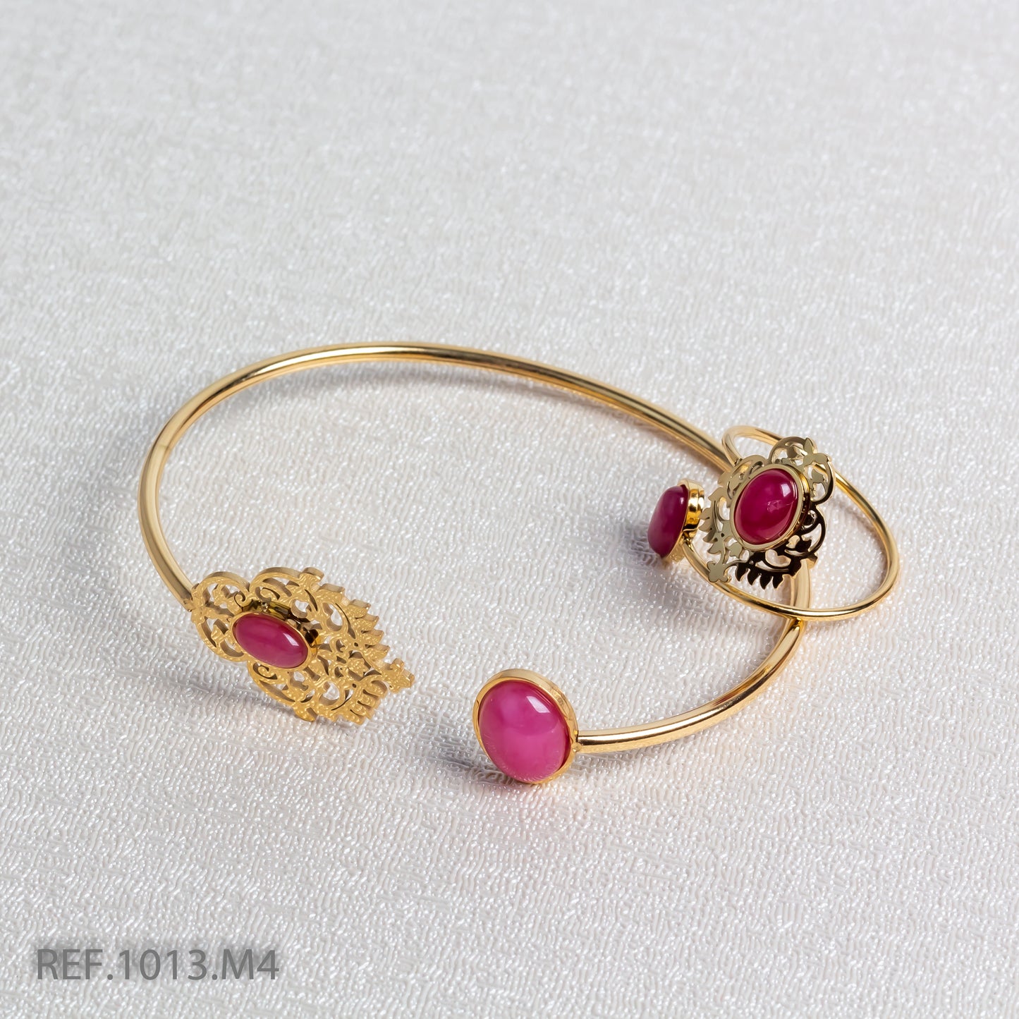 Bracelet En Acier Inoxydable Avec Sa Bague  Vintage Perle Rouge