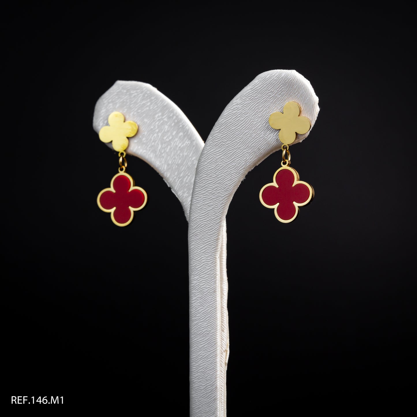 Boucle D'oreille En Acier Inoxydable Motif Trèfle Rouge