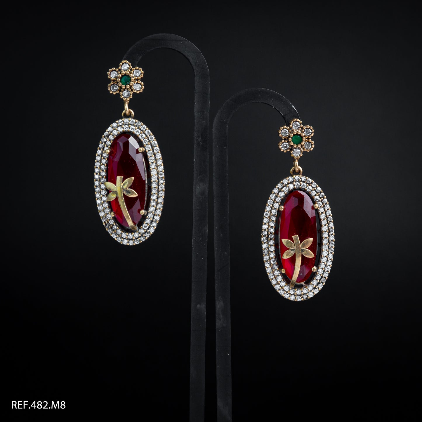 Boucles Argent Bronze Motif Larme Perlé Chevelue Avec perle Rouge