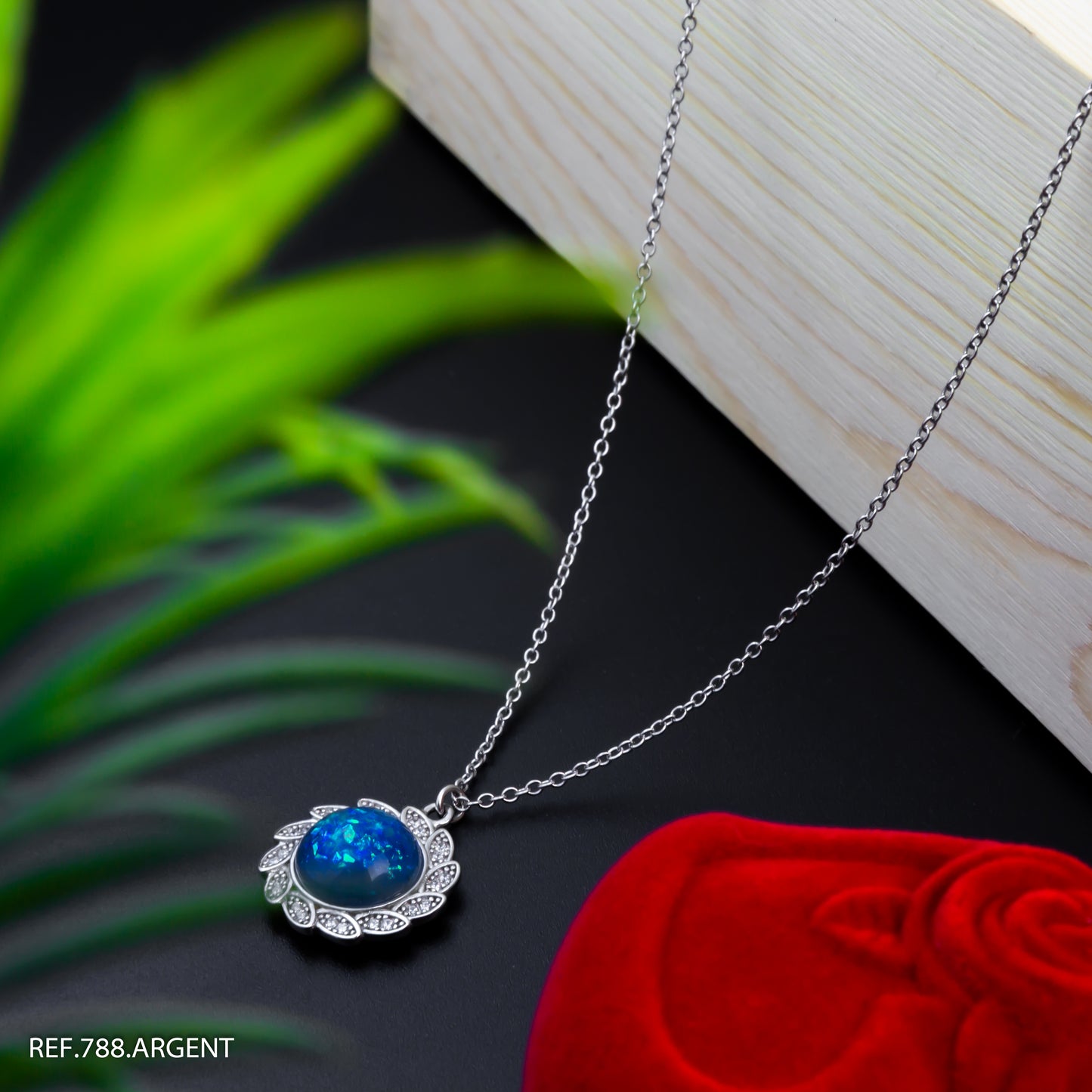 Chaine En Argent Thailande Motif Boule Bleu