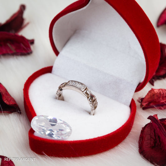 Bague Argent Thailande Motif Noeud Gravé Avec Perles Blanche