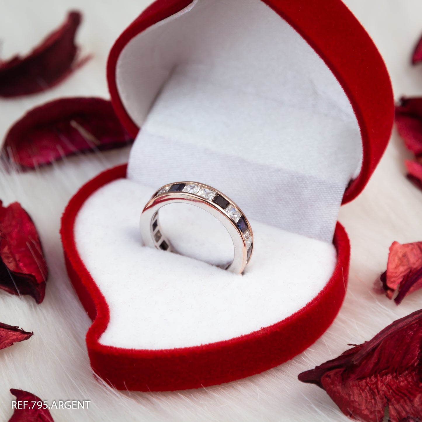 Bague Argent Thailande Perle Blanche Et Bleu Gravée